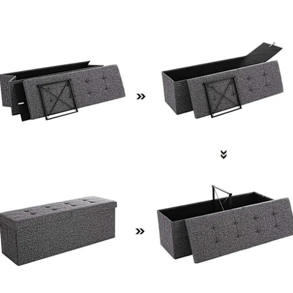 Rootz Hocker Linned - Opbevaringsbænk - Hockers med opbevaringsplads - bænk med opbevaring - Grå - 110 x 38 x 38 cm