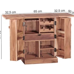 Rootz Home Bar - Fold-out Bar - Vitrineskab - Vinopbevaring - Drikkevareopbevaring - Massivt træ Acacia - Country Style - Barskab