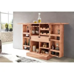 Rootz Home Bar - Fold-out Bar - Vitrineskab - Vinopbevaring - Drikkevareopbevaring - Massivt træ Acacia - Country Style - Barskab