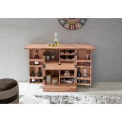 Rootz Home Bar - Fold-out Bar - Vitrineskab - Vinopbevaring - Drikkevareopbevaring - Massivt træ Acacia - Country Style - Barskab