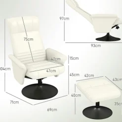 Rootz hvilestol & afføring sæt - tv -lænestol - drejestol - ergonomisk komfort - hvid - 69L x 71W x 104H cm