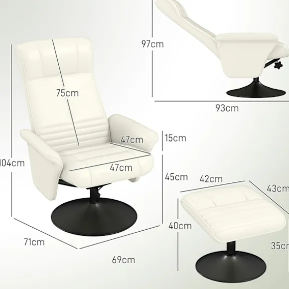 Rootz hvilestol & afføring sæt - tv -lænestol - drejestol - ergonomisk komfort - hvid - 69L x 71W x 104H cm