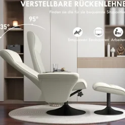 Rootz hvilestol & afføring sæt - tv -lænestol - drejestol - ergonomisk komfort - hvid - 69L x 71W x 104H cm