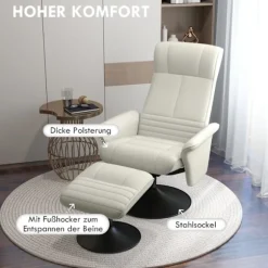 Rootz hvilestol & afføring sæt - tv -lænestol - drejestol - ergonomisk komfort - hvid - 69L x 71W x 104H cm