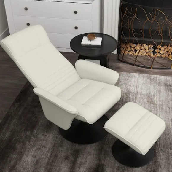 Rootz hvilestol & afføring sæt - tv -lænestol - drejestol - ergonomisk komfort - hvid - 69L x 71W x 104H cm