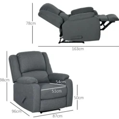 Rootz Hvilestol - Justerbar Lounge Chair - Komfortabel lænestol - Tyk polstring - Stålramme - Mørkegrå - 87cm x 96cm x 98cm