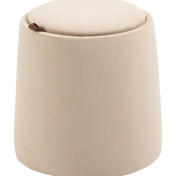 Rootz 2-i-1 skammel - Sofabord - Velvet Look - Inklusiv opbevaringsplads og aftageligt låg - Beige - Ø44 cm x 47,5 cm