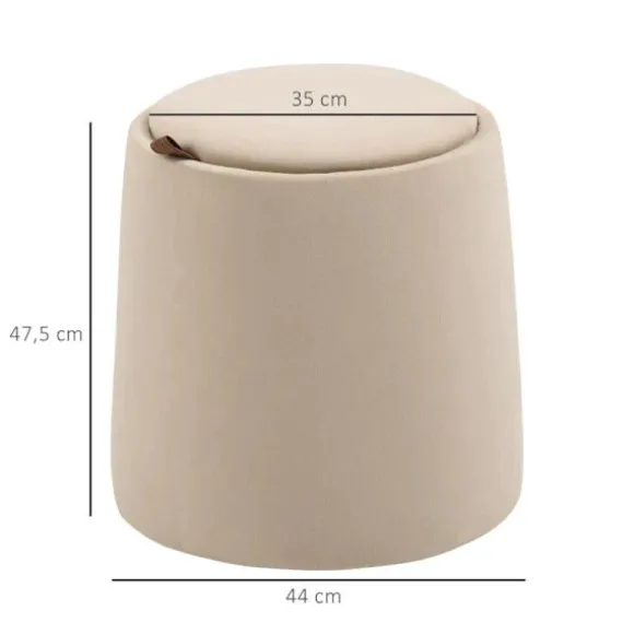 Rootz 2-i-1 skammel - Sofabord - Velvet Look - Inklusiv opbevaringsplads og aftageligt låg - Beige - Ø44 cm x 47,5 cm