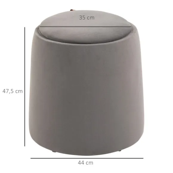 Rootz 2-i-1 Velvet Look Opbevaringsskammel - Ottoman - Fodstøtte - Skjult opbevaring - Aftageligt bakkelåg - 44 cm x 47,5 cm - Mørkegrå