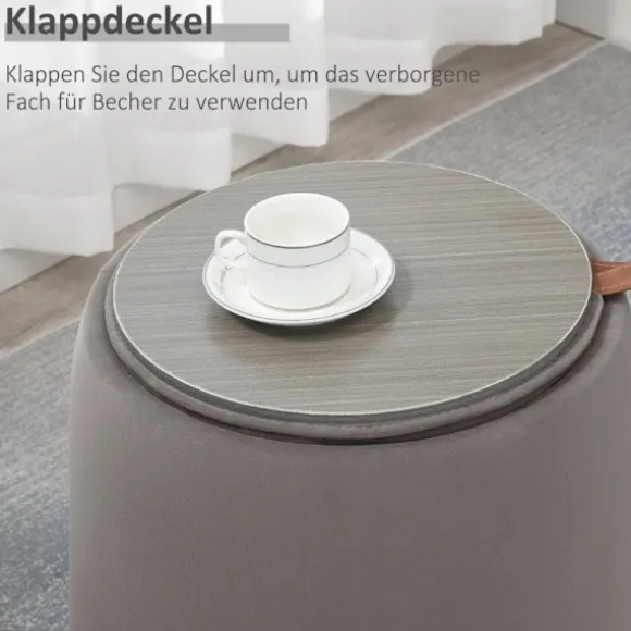 Rootz 2-i-1 Velvet Look Opbevaringsskammel - Ottoman - Fodstøtte - Skjult opbevaring - Aftageligt bakkelåg - 44 cm x 47,5 cm - Mørkegrå