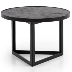Rootz Industrial Design Sofabord - Rundt bord - Trekantet stel - Håndlavet - Mangotræ - Unikt - 58cm x 58cm x 40cm