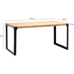 Rootz Industrial Dining Room Bord - Massivt bord - Rektangulært bord - Unikt håndlavet design - 180 cm x 90 cm x 76 cm