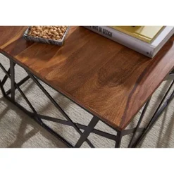 Rootz Industrial Sofabord - Metalstel - Stuebord - Træ - 60 x 35 x 60 cm