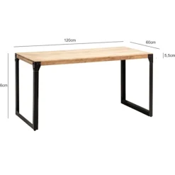 Rootz Industrial Spisebord - Massivt rektangelbord - Håndlavet træ - Beskyttende lak - 120 cm x 60 cm x 76 cm