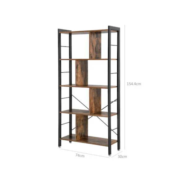 Rootz Industrial Style 4-hylde bogreol - Vintage Brun-Sort - Spånplade stål - 74 cm x 30 cm x 154,5 cm - Opbevaring til hjemmekontor - Industrielt des | Fyndiq