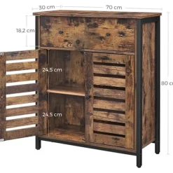Rootz industrielt opbevaringsskab - kommode - reol - skænk - 2 låger og 2 skuffer - 70 x 30 x 80 cm