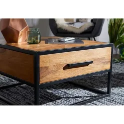 Rootz industrielt sofabord - sidebord - massivt træ - brun - luksus retro vintage glas sofabord med opbevaringsplads - 65 x 38 x 65 cm