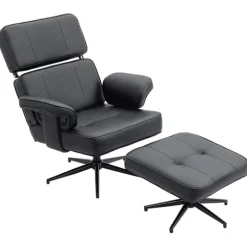 Rootz justerbar lænestol med fodskammel - Lænestol - Afslapningslænestol - Nakkestøtte - Kunstlæder, Grå, 91x79x89cm (stol), 59x53x40cm (skammel)