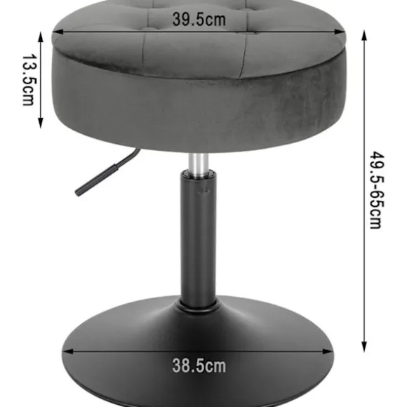 Rootz Justerbar Velvet Barstol - Skrankestol - Drejelig skammel - Holdbar, Moderne, Multifunktionel - Sædediameter 39,5 cm, Højde 49,5-65 cm, Basediam | Fyndiq