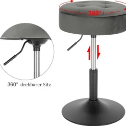 Rootz Justerbar Velvet Barstol - Skrankestol - Drejelig skammel - Holdbar, Moderne, Multifunktionel - Sædediameter 39,5 cm, Højde 49,5-65 cm, Basediam | Fyndiq