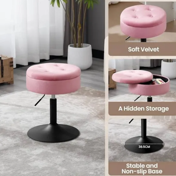 Rootz Justerbar Velvet Barstol - Bordstol - Køkkentaburet - Holdbar, moderne, multifunktionel - Opbevaringsplads - 39,5 cm x 49,5-65 cm x 38,5 cm