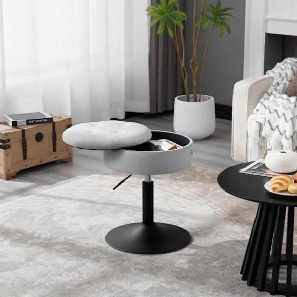 Rootz Justerbar Velvet Barstol - Bordskammel - Køkkentaburet - Holdbar, Multifunktionel, Opbevaringsplads - 39,5 cm Sædediameter, Højde 49,5-65 cm