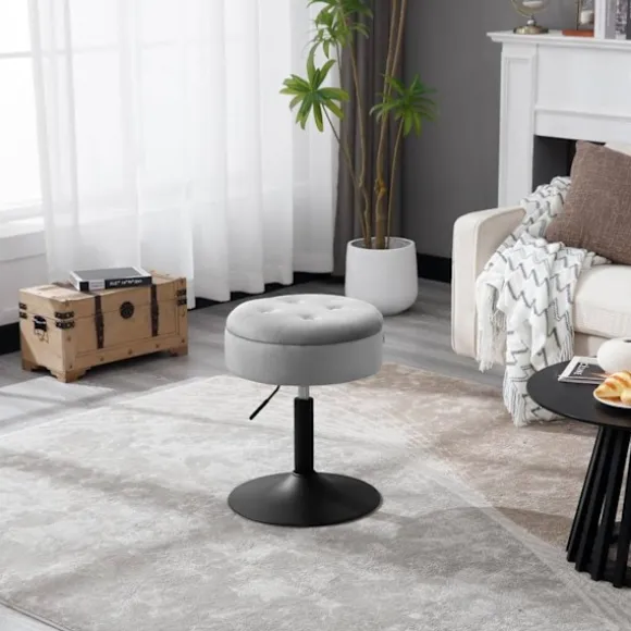 Rootz Justerbar Velvet Barstol - Bordskammel - Køkkentaburet - Holdbar, Multifunktionel, Opbevaringsplads - 39,5 cm Sædediameter, Højde 49,5-65 cm