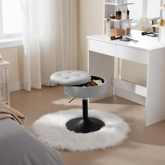 Rootz Justerbar Velvet Barstol - Bordskammel - Køkkentaburet - Holdbar, Multifunktionel, Opbevaringsplads - 39,5 cm Sædediameter, Højde 49,5-65 cm
