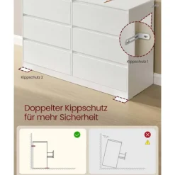 Rootz Kailyn Kommode med seks skuffer - Kommode - Opbevaringsenhed - Maksimerer soveværelsespladsen - Hvid - 40 x 119,4 x 75 cm