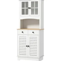 Rootz Kitchen Cabinet med glasdøre - Opbevaring af opvask - Spisestueskab - rigelig opbevaring - 68 x 39,5 x 170 cm, hvidbrun
