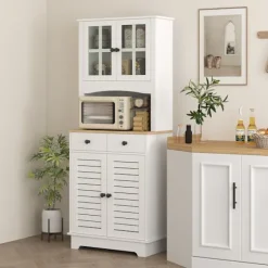 Rootz Kitchen Cabinet med glasdøre - Opbevaring af opvask - Spisestueskab - rigelig opbevaring - 68 x 39,5 x 170 cm, hvidbrun