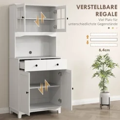 Rootz Kitchen Cabinet med glasdøre - Opbevaring af opvask - Spisestueskab - rigelig opbevaring - 68 x 39,5 x 170 cm, hvidbrun