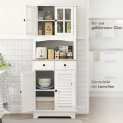 Rootz Kitchen Cabinet med glasdøre - Opbevaring af opvask - Spisestueskab - rigelig opbevaring - 68 x 39,5 x 170 cm, hvidbrun