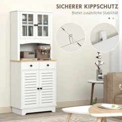 Rootz Kitchen Cabinet med glasdøre - Opbevaring af opvask - Spisestueskab - rigelig opbevaring - 68 x 39,5 x 170 cm, hvidbrun