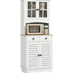 Rootz Kitchen Cabinet med glasdøre - Opbevaring af opvask - Spisestueskab - rigelig opbevaring - 68 x 39,5 x 170 cm, hvidbrun