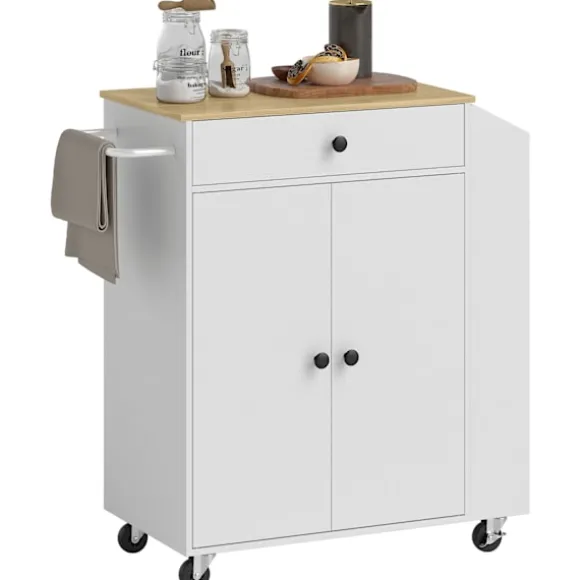 Rootz Kitchen Cart med skuffe - Mobil opbevaring - Alsidig vogn - Justerbare hylder - 82 x 38 x 86,5 cm - Hvid og brun