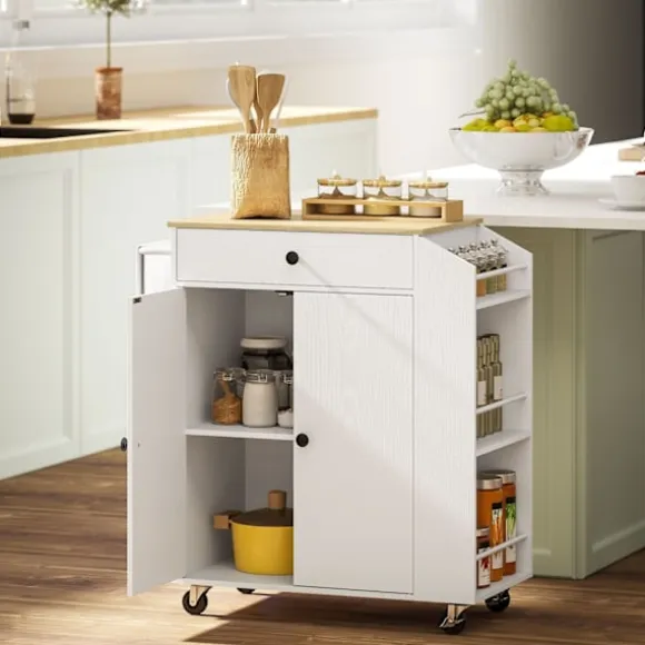 Rootz Kitchen Cart med skuffe - Mobil opbevaring - Alsidig vogn - Justerbare hylder - 82 x 38 x 86,5 cm - Hvid og brun