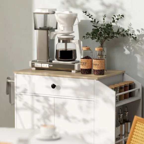 Rootz Kitchen Cart med skuffe - Mobil opbevaring - Alsidig vogn - Justerbare hylder - 82 x 38 x 86,5 cm - Hvid og brun