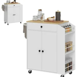 Rootz Kitchen Cart med skuffe - Mobil opbevaring - Alsidig vogn - Justerbare hylder - 82 x 38 x 86,5 cm - Hvid og brun