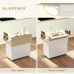 Rootz Kitchen Cart med skuffe - Kitchen Island - Serveringsvogn - Alsidig opbevaring - 106 cm x 42 cm x 87 cm