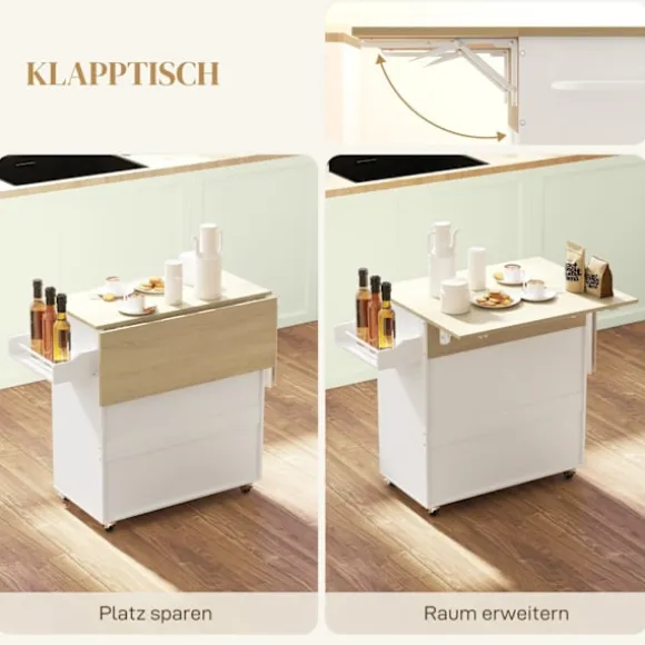 Rootz Kitchen Cart med skuffe - Kitchen Island - Serveringsvogn - Alsidig opbevaring - 106 cm x 42 cm x 87 cm