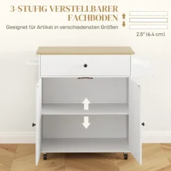 Rootz Kitchen Cart med skuffe - Kitchen Island - Serveringsvogn - Alsidig opbevaring - 106 cm x 42 cm x 87 cm