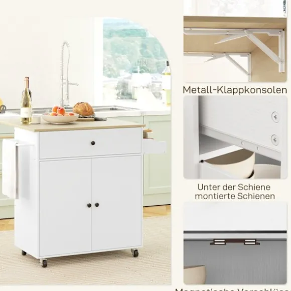 Rootz Kitchen Cart med skuffe - Kitchen Island - Serveringsvogn - Alsidig opbevaring - 106 cm x 42 cm x 87 cm