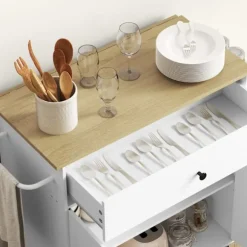 Rootz Kitchen Cart med skuffe - Kitchen Island - Serveringsvogn - Alsidig opbevaring - 106 cm x 42 cm x 87 cm