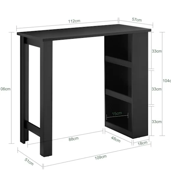 Rootz Kitchen Island Bord - Morgenmadsbar - Pladsbesparende bord - Holdbart og robust - 112 cm x 106 cm x 57 cm
