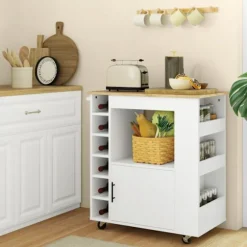 Rootz Kitchen Trolley - Rolling Island - Bærbar vogn - Vinstativer & opbevaring - Rubberwood Top - 83L X 40W X 83H CM