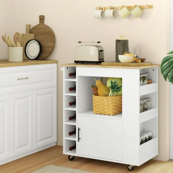 Rootz Kitchen Trolley - Rolling Island - Bærbar vogn - Vinstativer & opbevaring - Rubberwood Top - 83L X 40W X 83H CM