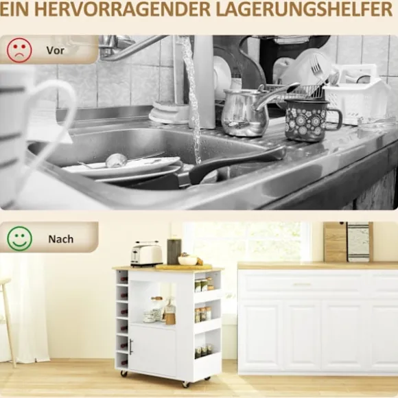 Rootz Kitchen Trolley - Rolling Island - Bærbar vogn - Vinstativer & opbevaring - Rubberwood Top - 83L X 40W X 83H CM