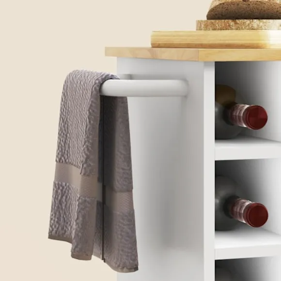Rootz Kitchen Trolley - Rolling Island - Bærbar vogn - Vinstativer & opbevaring - Rubberwood Top - 83L X 40W X 83H CM