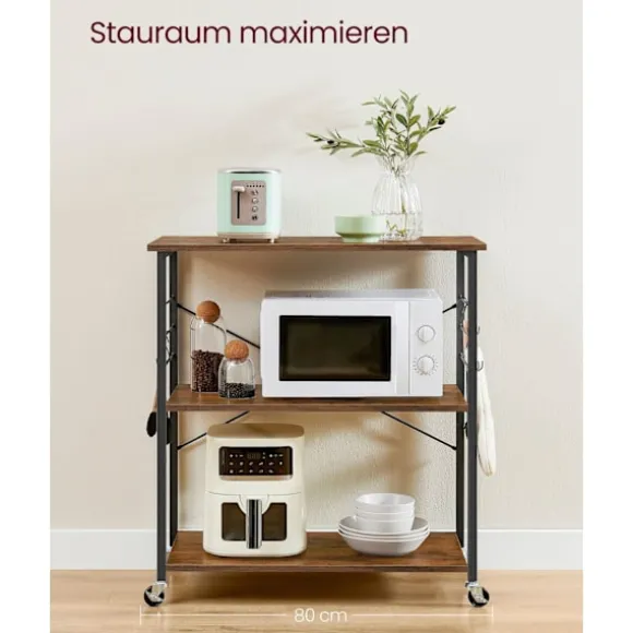 Rootz køkkenhylde 3 etagers vogn - Rullevogn - Vintage Brun - Sort - Spånplade - Stål - 40cm x 80cm x 89cm